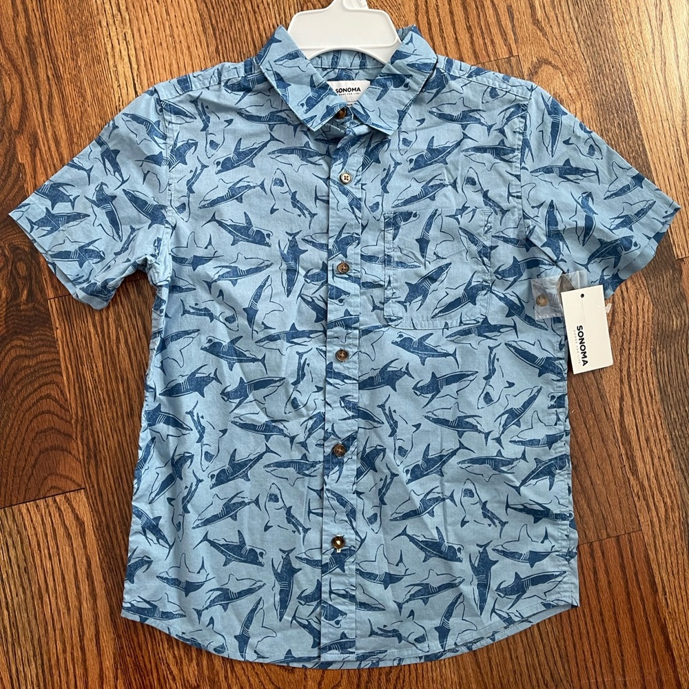 Boys Shark Print Button Up Casual Shirt